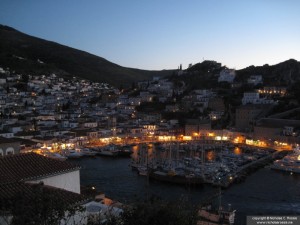 Night view of the Island of Hydra, Greece