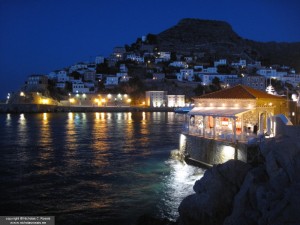 Night view of the Island of Hydra, Greece