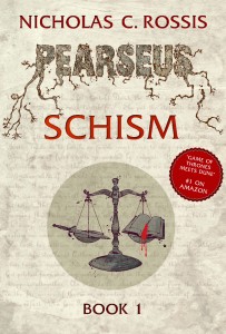 Pearseus: Schism book cover, epic fantasy by Nicholas C. Rossis