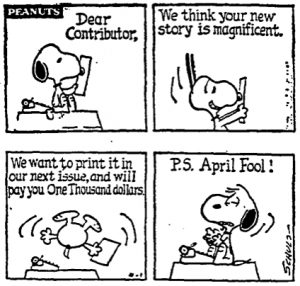 Peanuts - April Fools' Day | From the blog of Nicholas C. Rossis, author of science fiction, the Pearseus epic fantasy series and children's books