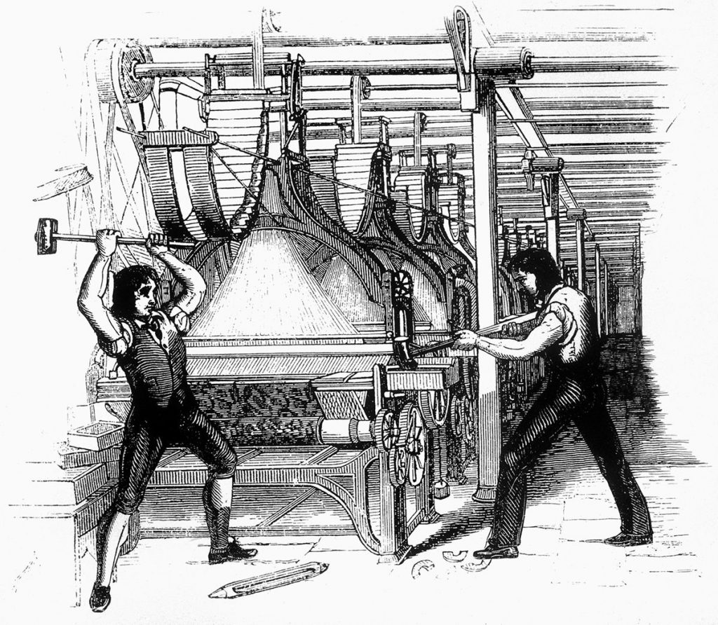 Luddites breaking a loom | From the blog of Nicholas C. Rossis, author of science fiction, the Pearseus epic fantasy series and children's books
