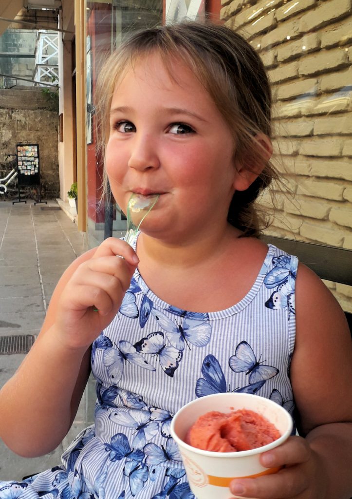 Mary-Natalie eating ice cream | From the blog of Nicholas C. Rossis, author of science fiction, the Pearseus epic fantasy series and children's books